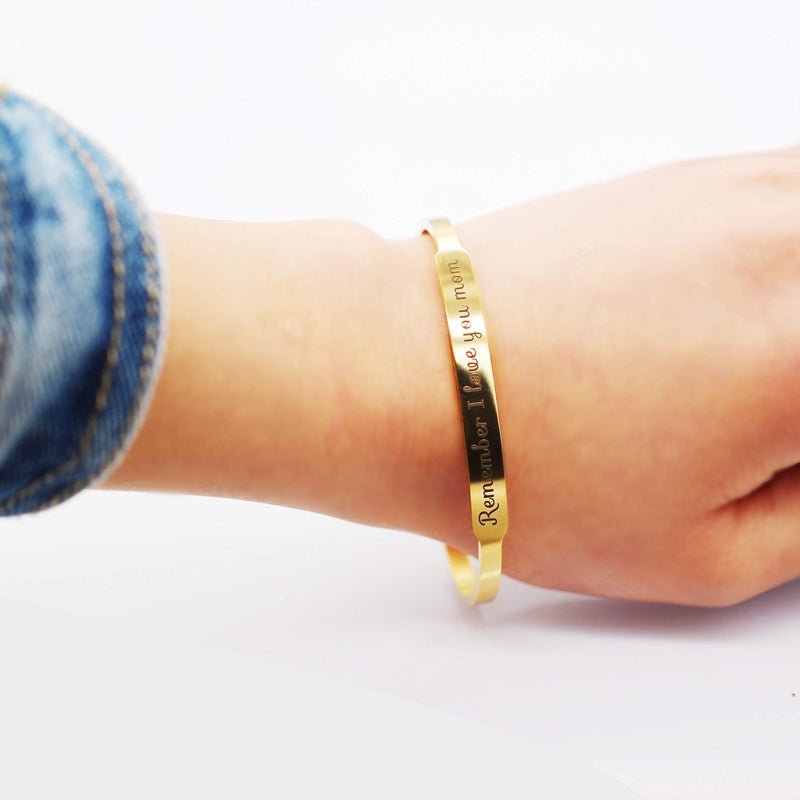 Uloveido Brushed Remember Mom I Love You Adjust Inspirational Bracelet Cuff Bangle for Mother's Day Birthday from Daughter Son (Gold Plated) Y458 - Image 3